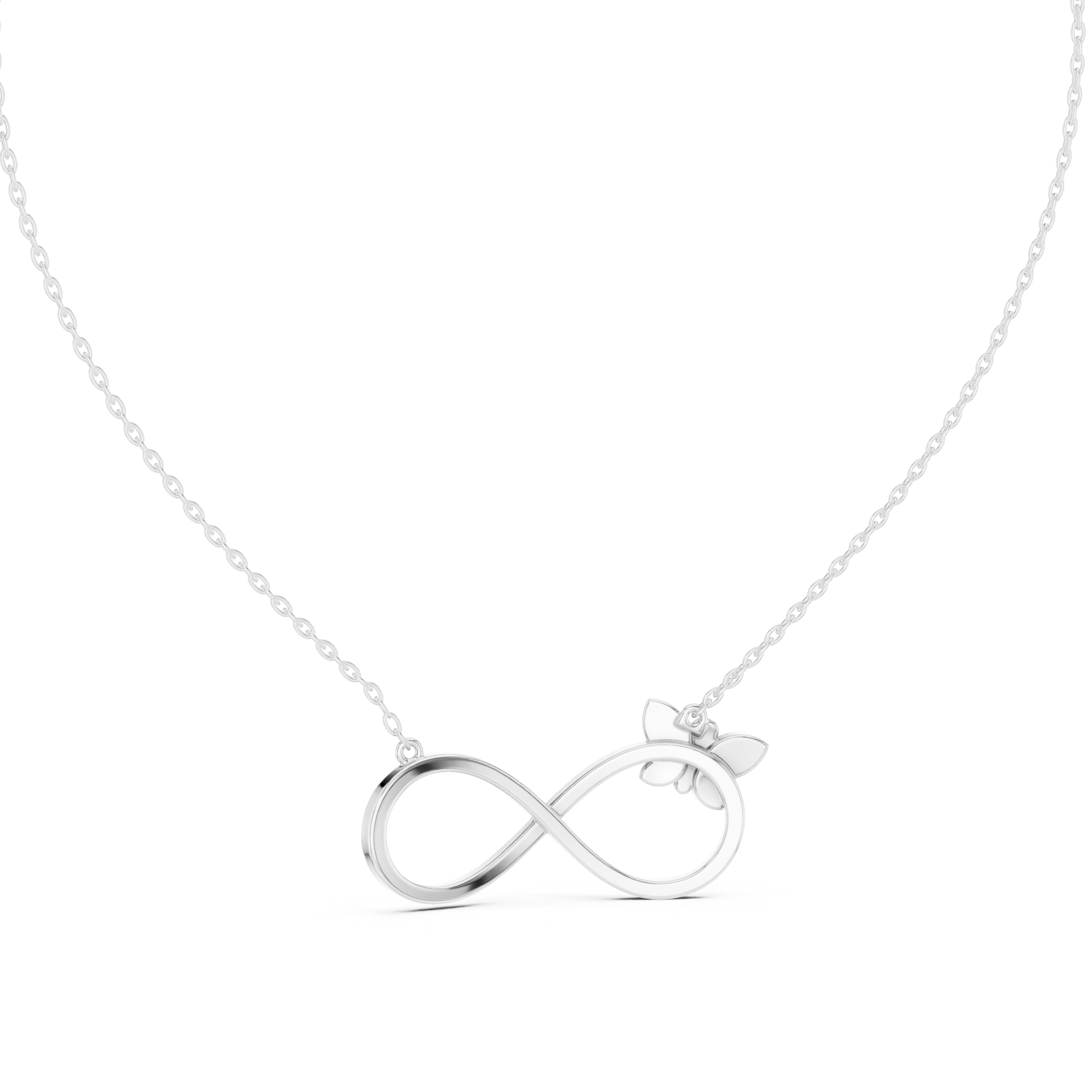 Butterfly infinity diamond pendant necklace with pave butterfly