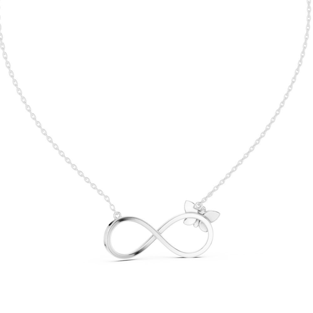 Butterfly infinity diamond pendant necklace with pave butterfly