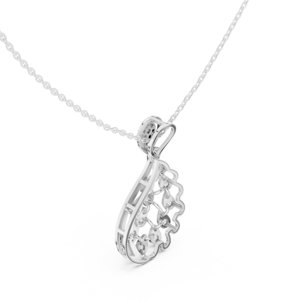 Silver chain necklace with feather-shaped cascading pear-cut diamond pendant