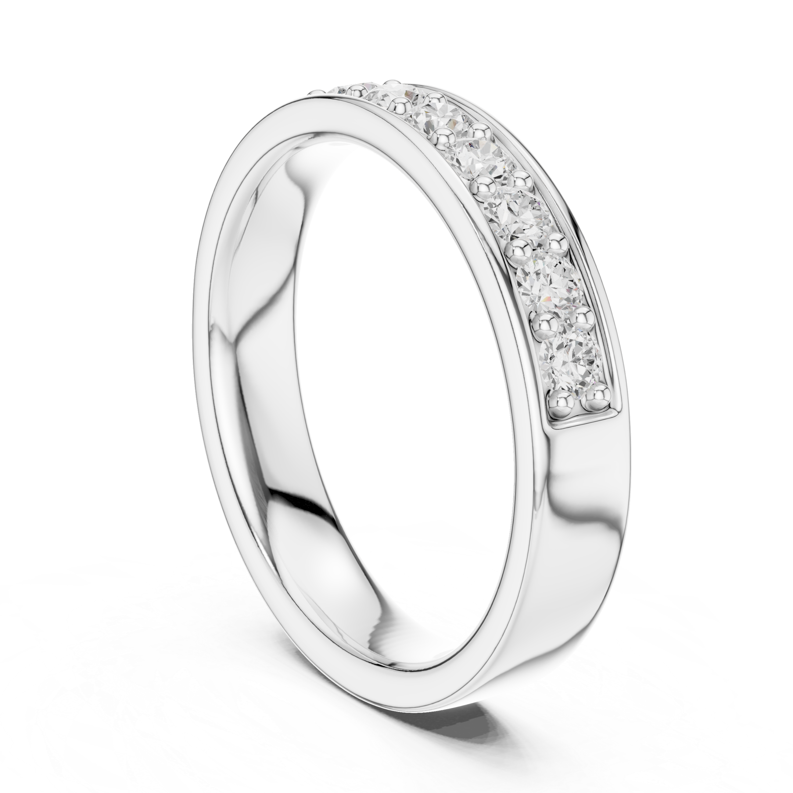 Channel set eternity band ring with continuous row of sparkling stones