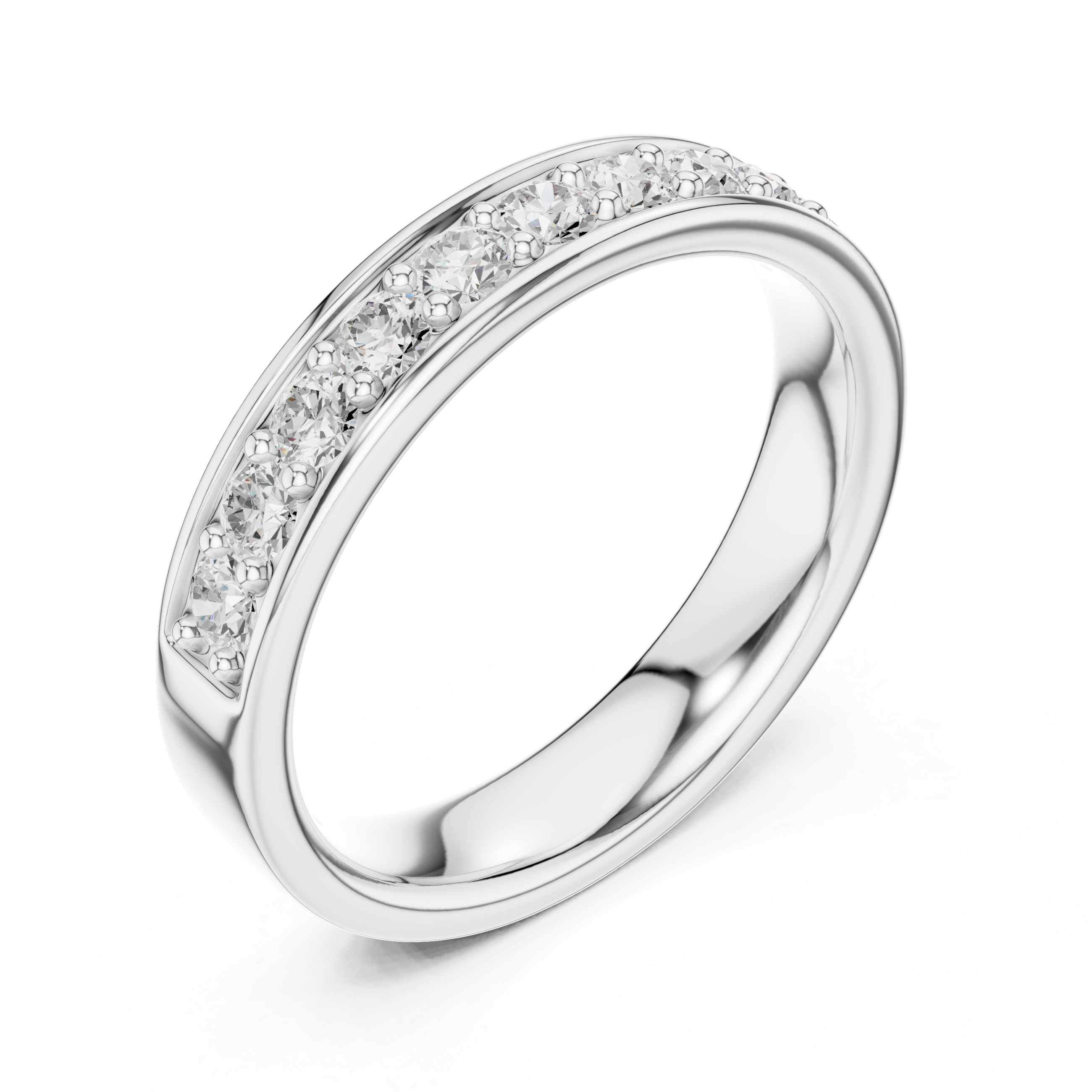 Channel set eternity band ring with continuous row of sparkling stones