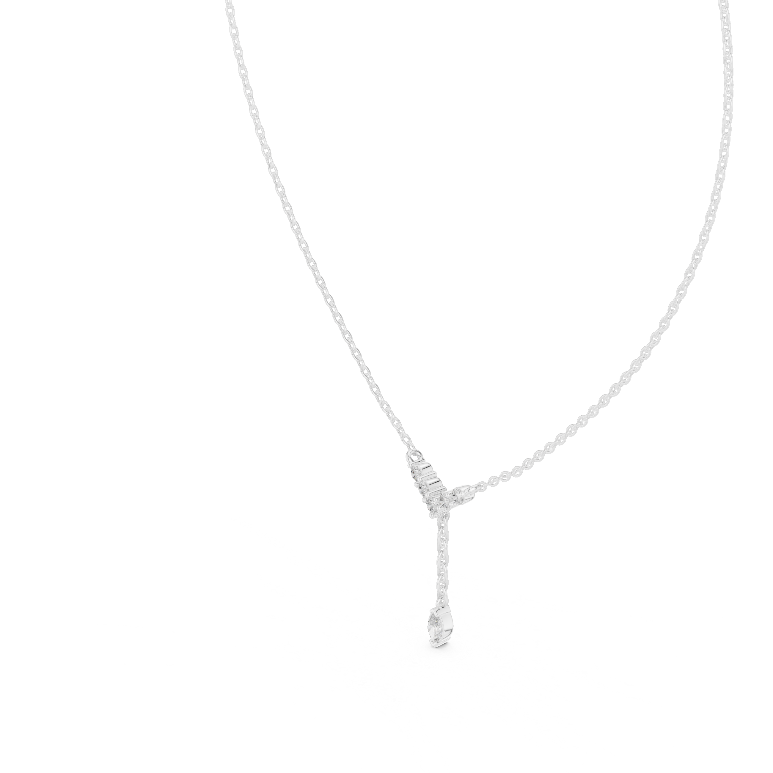 Chevron pave diamond lariat necklace with marquise solitaire drop pendant