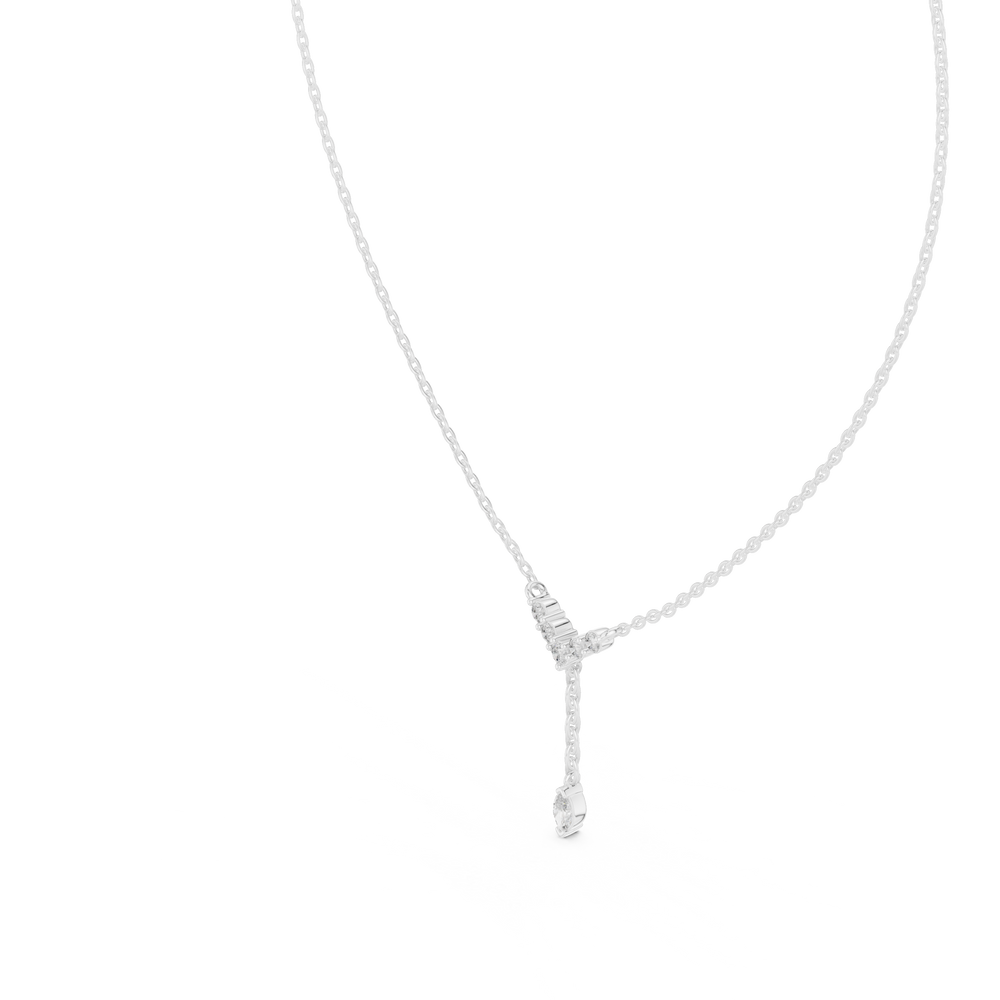 Chevron pave diamond lariat necklace with marquise solitaire drop pendant