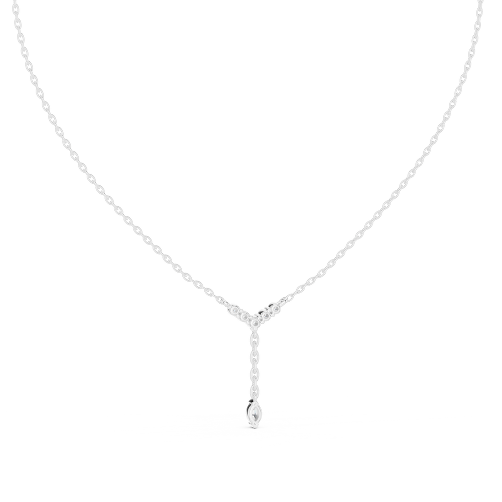 Chevron pave diamond lariat necklace with marquise solitaire drop pendant