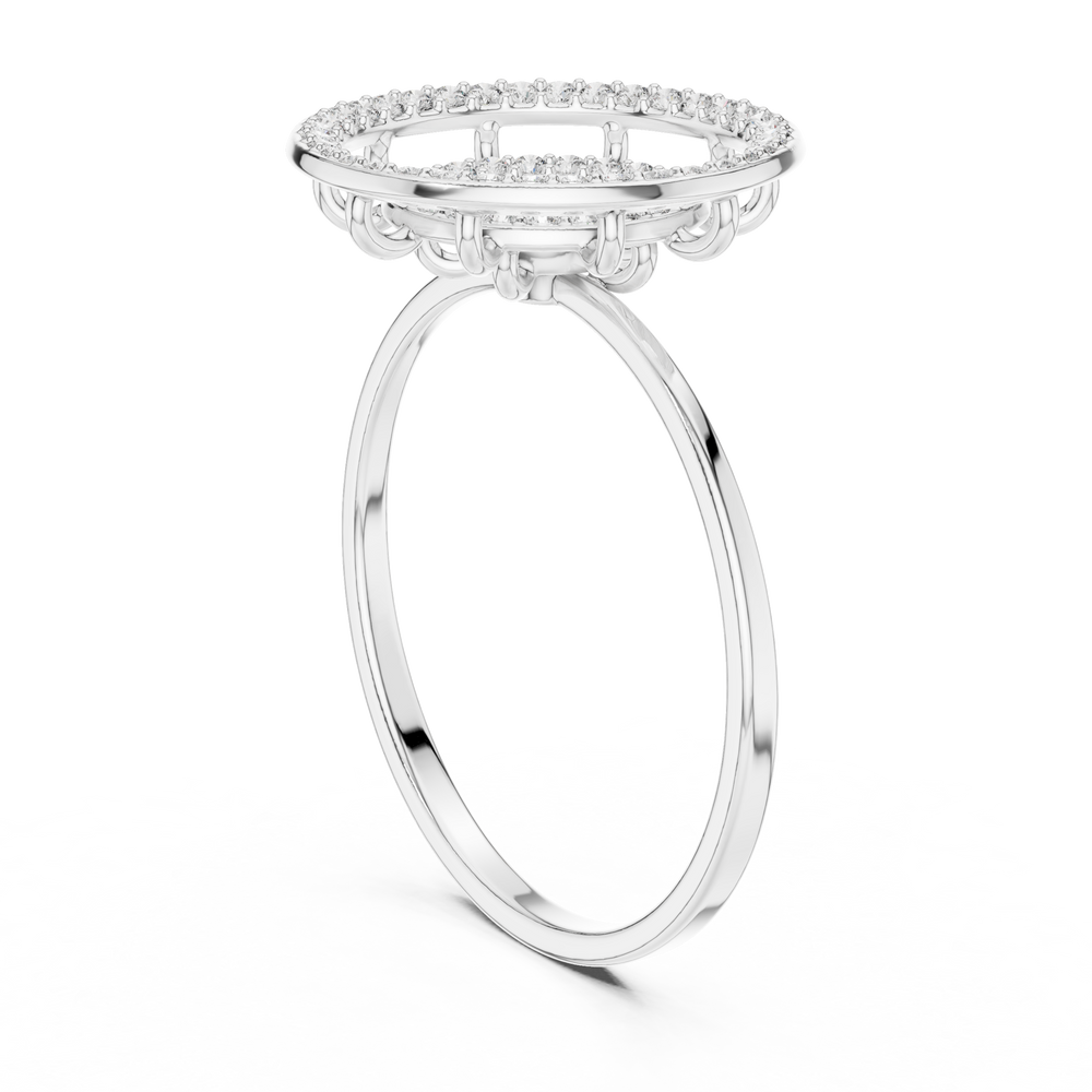 Round pave diamond cocktail ring with solitaire centre and halo setting