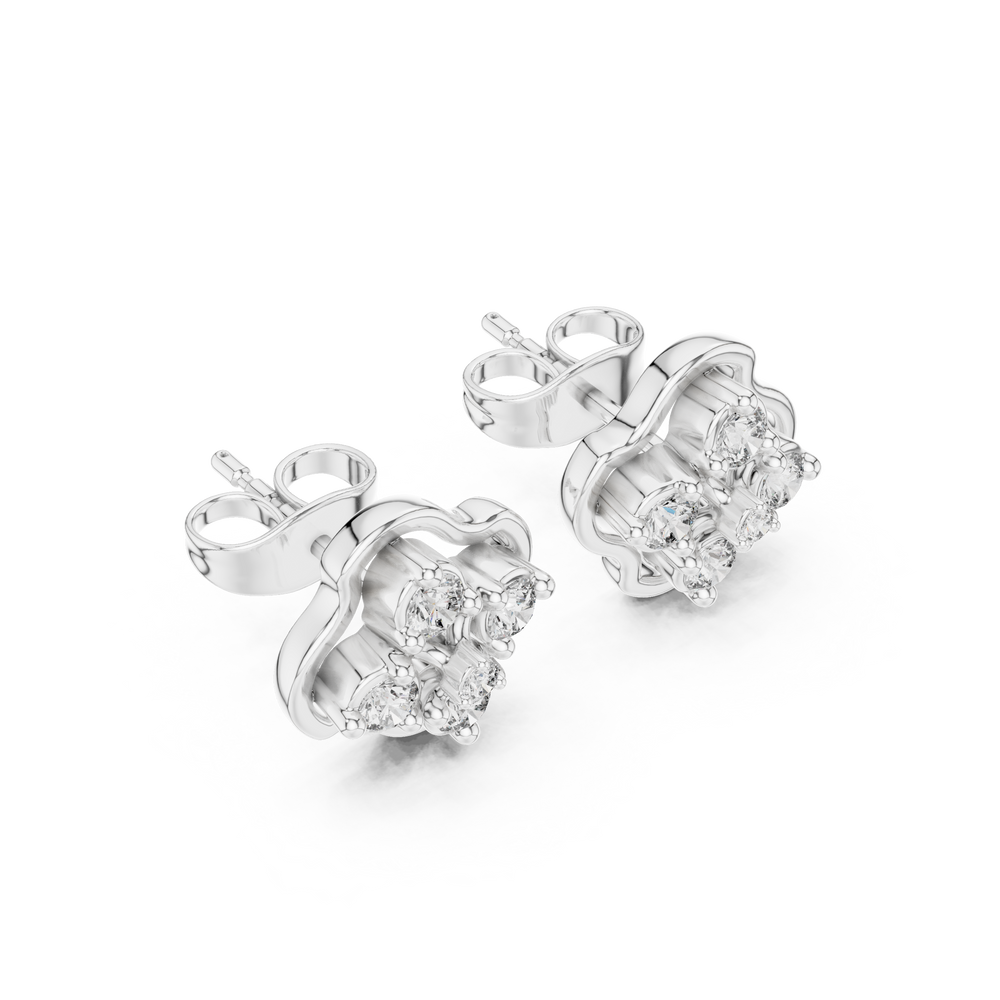 Clover cluster stud earrings with round stones inside a smooth four petal clover frame