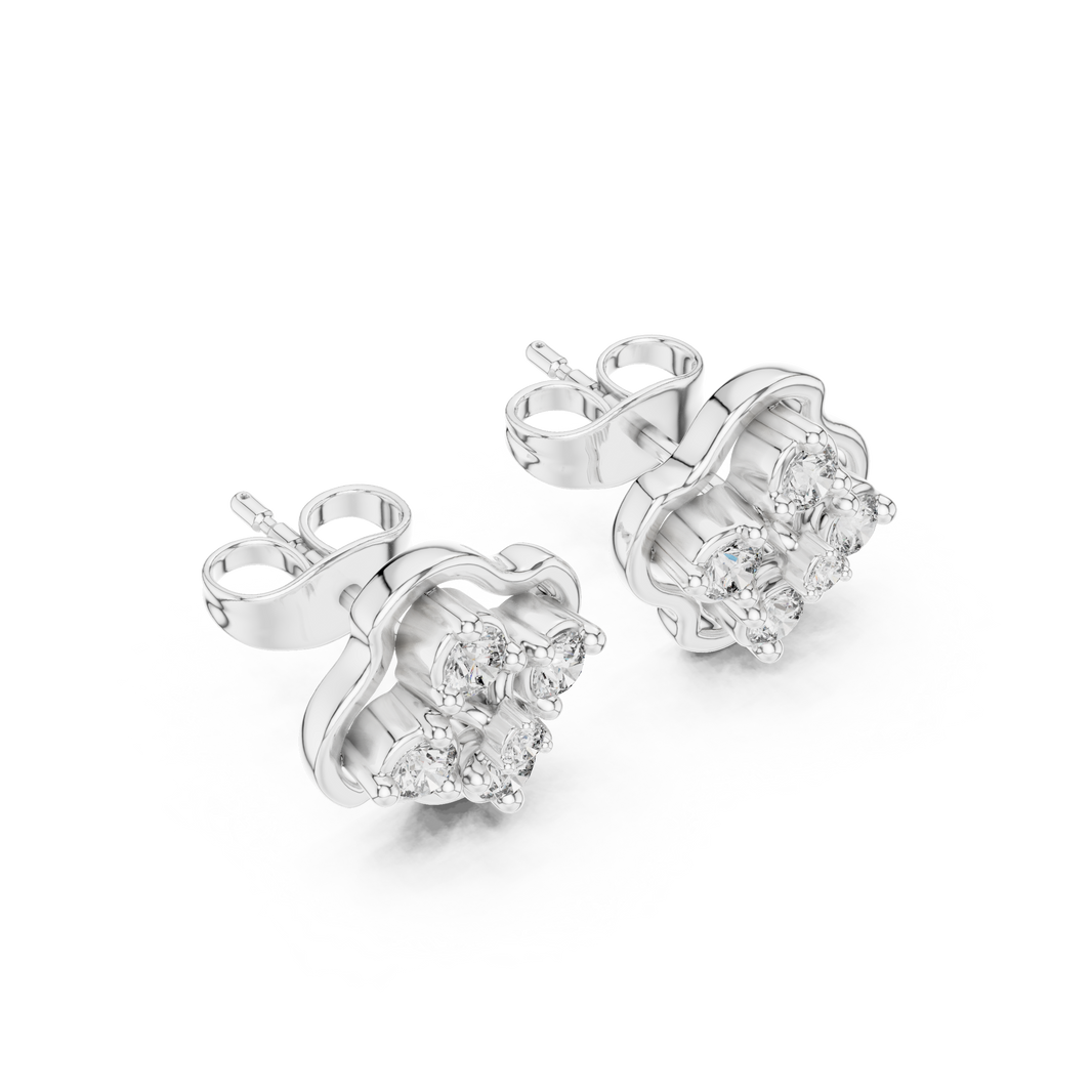 Clover cluster stud earrings with round stones inside a smooth four petal clover frame