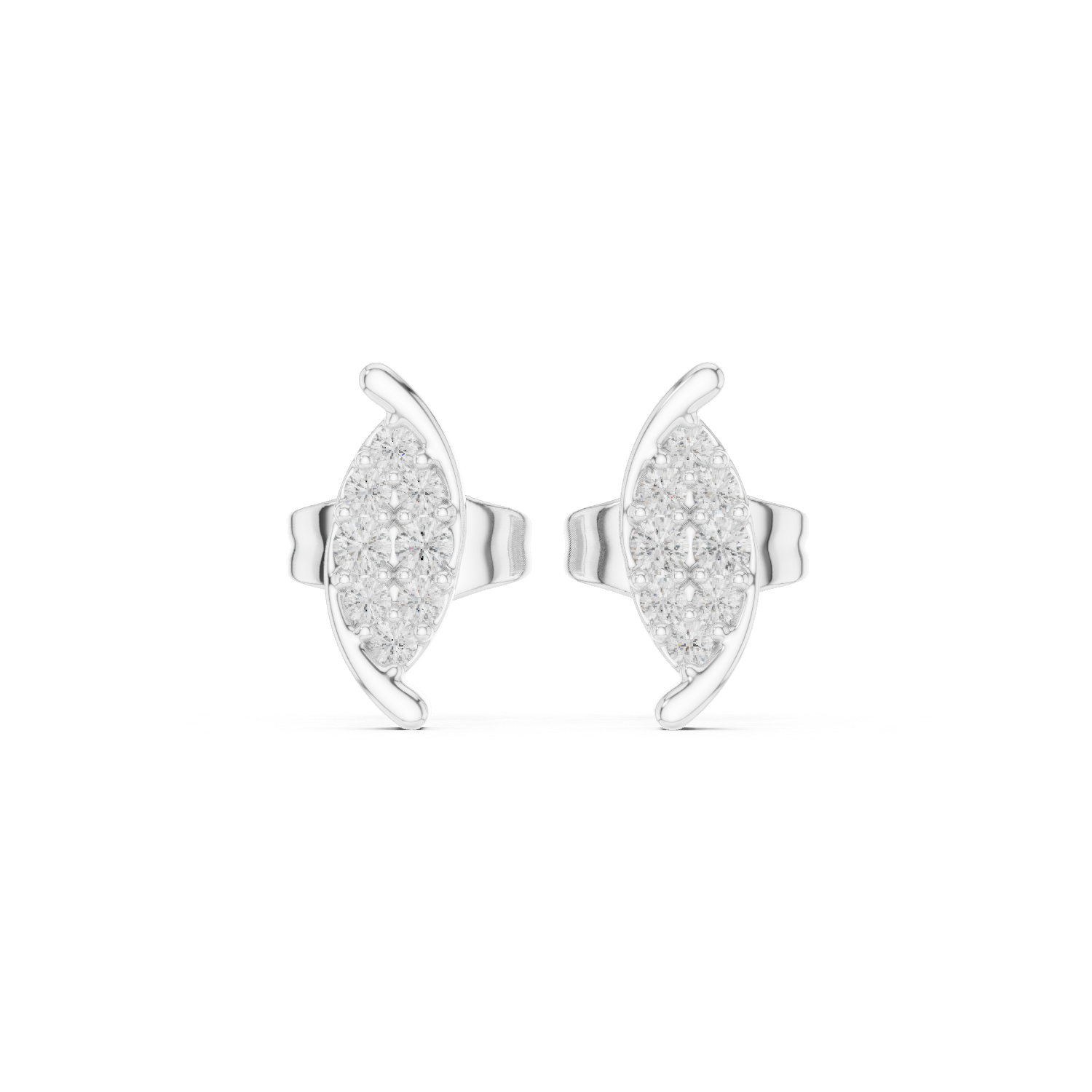 Crescent moon diamond stud earrings with push back setting