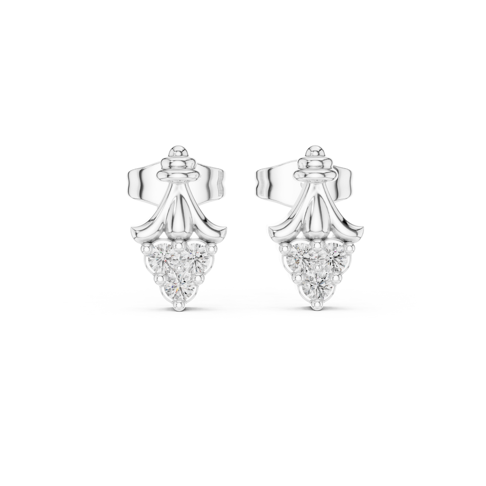 Crown shaped stud earrings with intricate detailing and sparkling stones