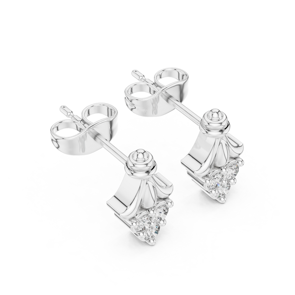 Crown shaped stud earrings with intricate detailing and sparkling stones