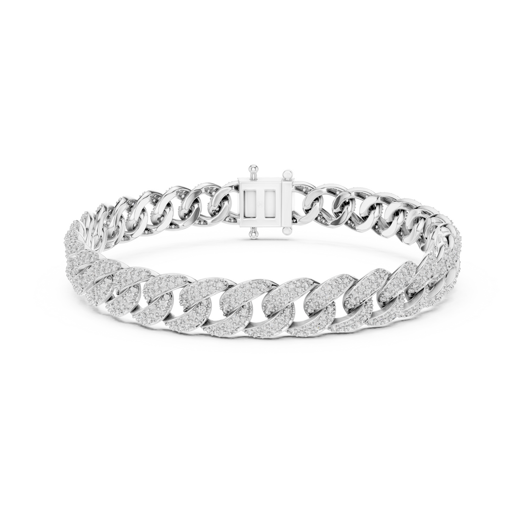 Cuban link pave bracelet with fully studded interlocking curb chain detailing