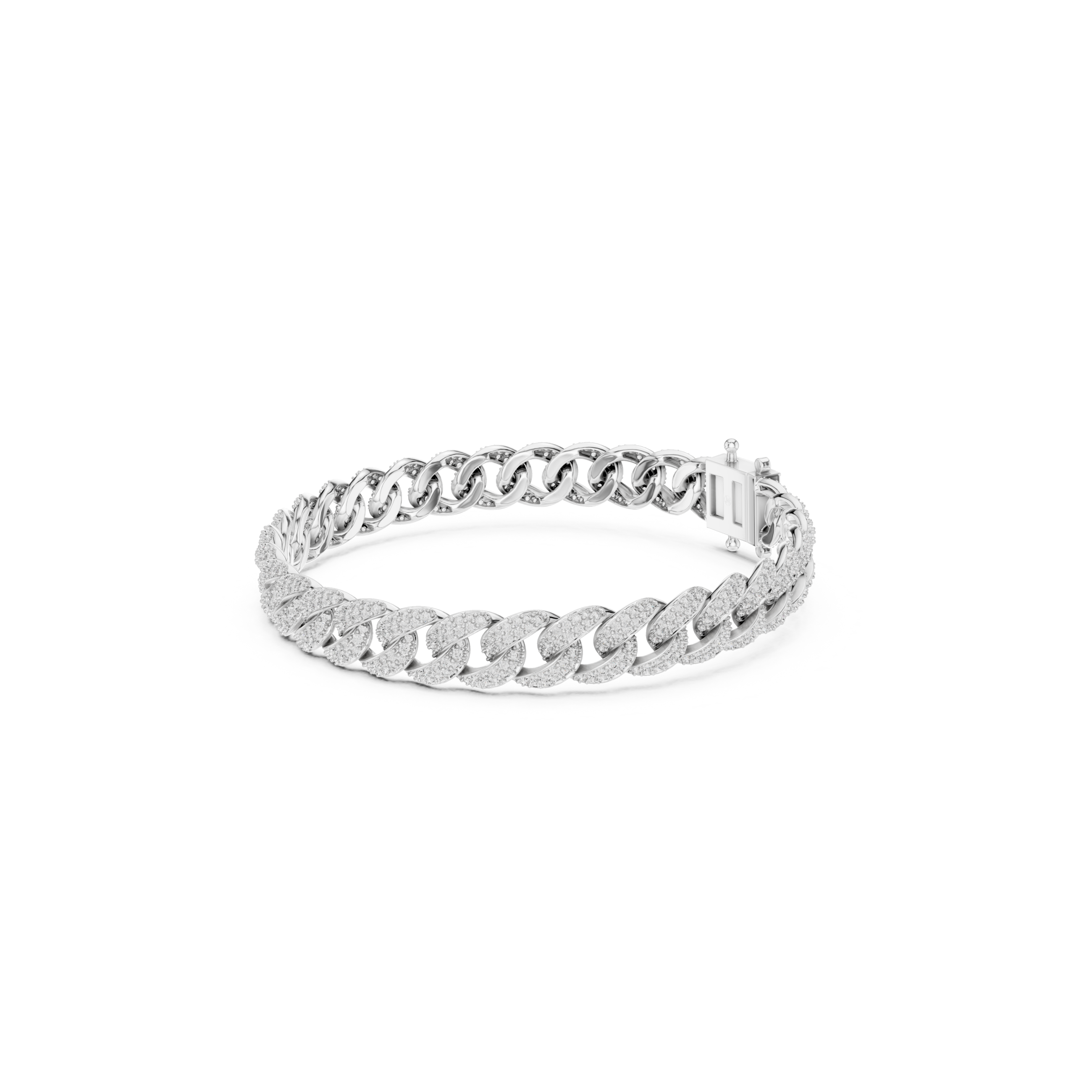 Cuban link pave bracelet with fully studded interlocking curb chain detailing