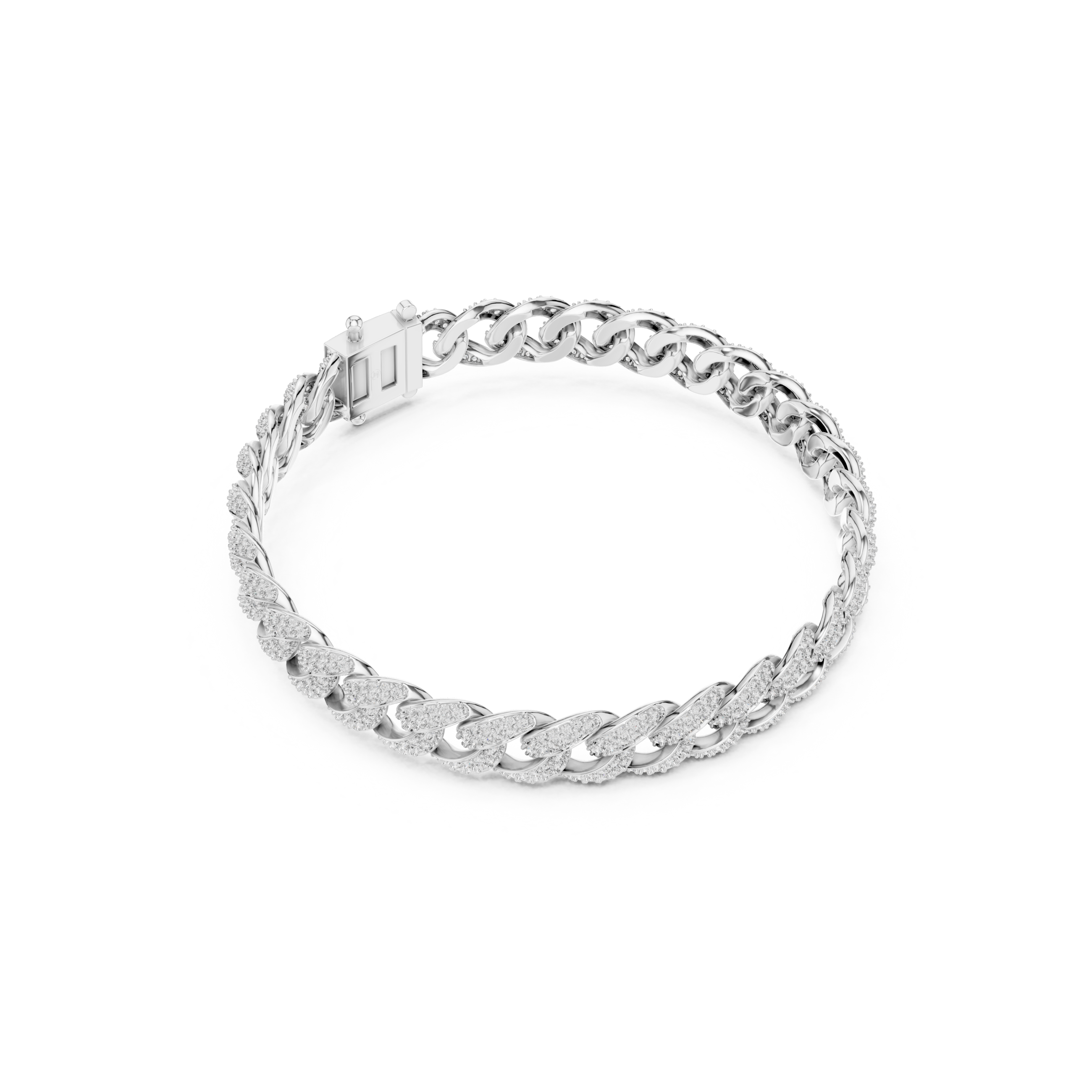 Cuban link pave bracelet with fully studded interlocking curb chain detailing