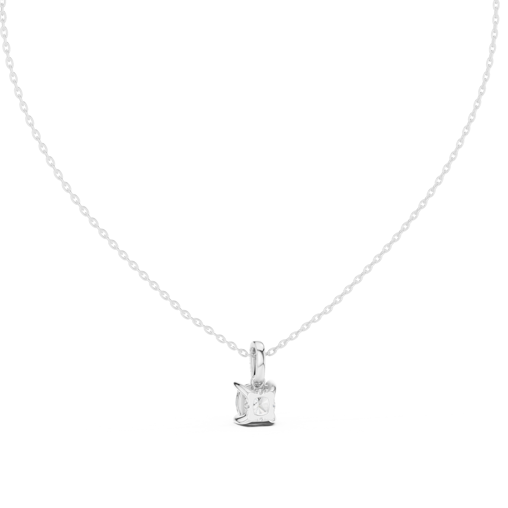 Cushion cut solitaire diamond pendant necklace with pave bail setting