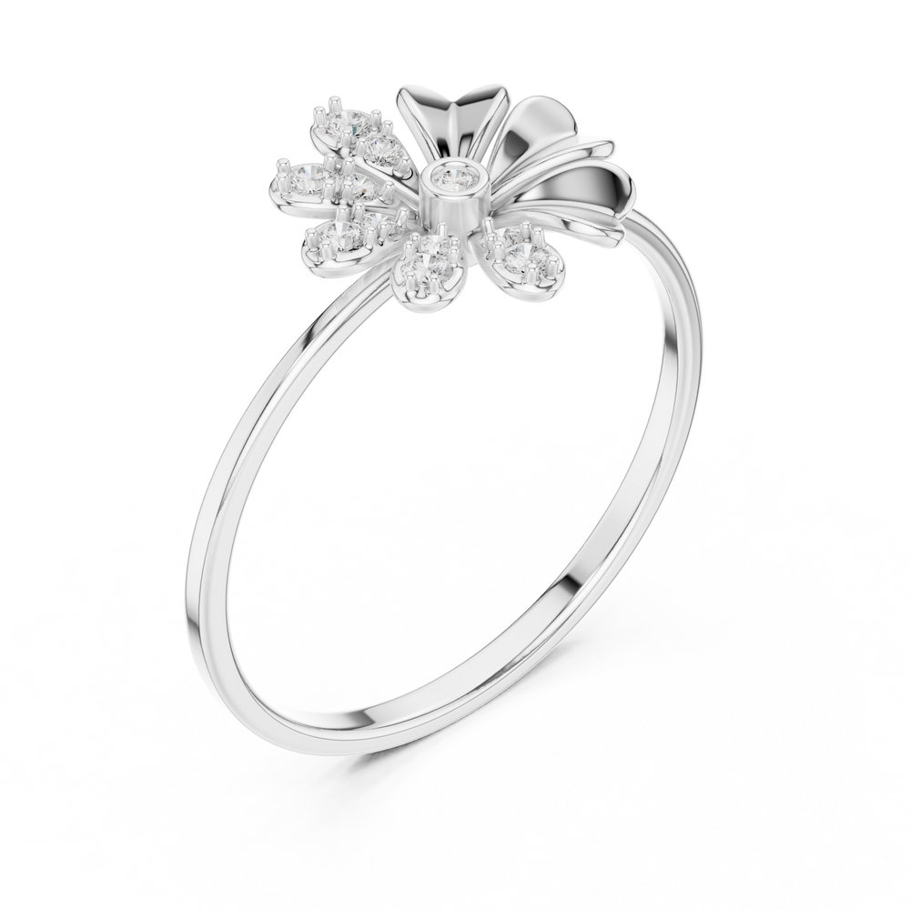 daisy flower ring with diamond-studded petals and solitaire centre stone