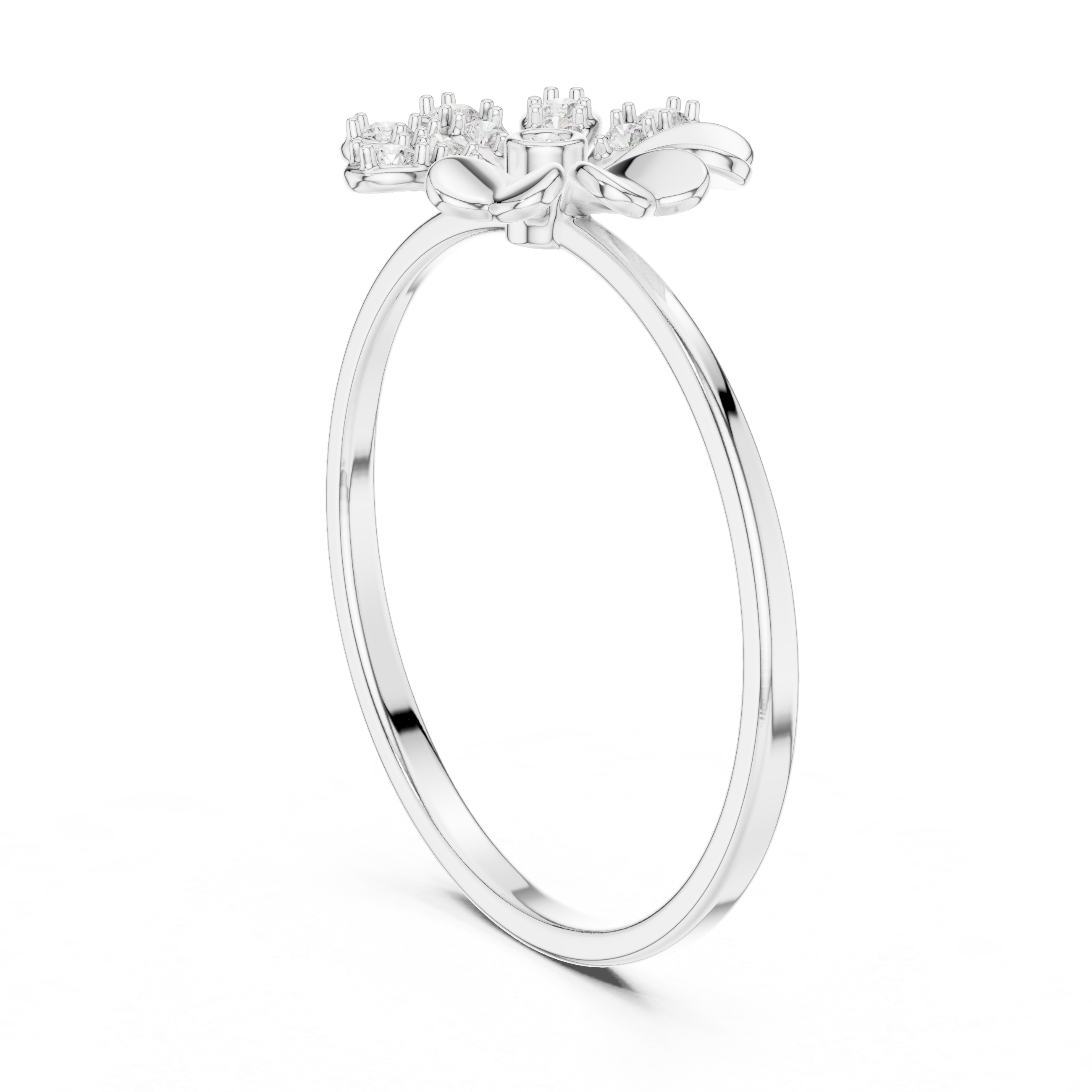 daisy flower ring with diamond-studded petals and solitaire centre stone