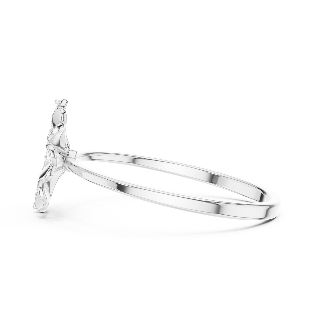 daisy flower ring with diamond-studded petals and solitaire centre stone