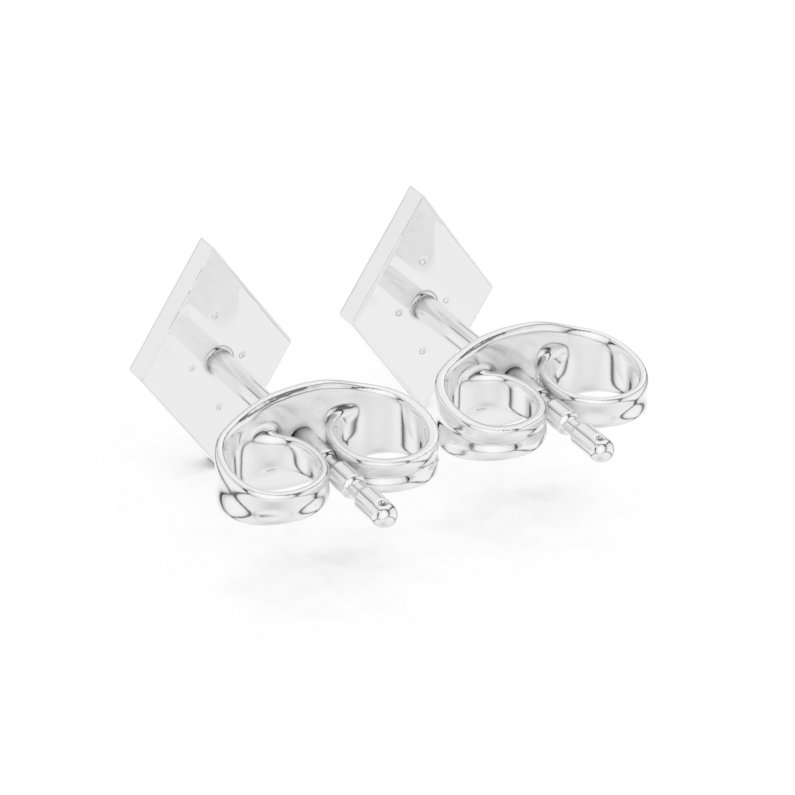 Rhombus-shaped stud earrings with a round brilliant cluster set within a polished geometric frame