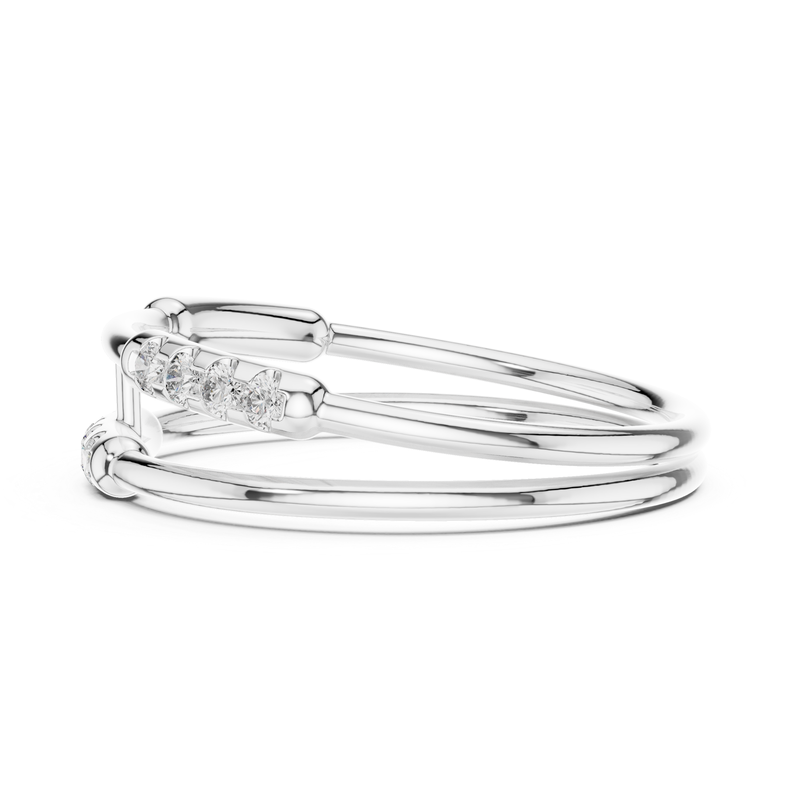 Double band diamond ring with pave setting and bar connector