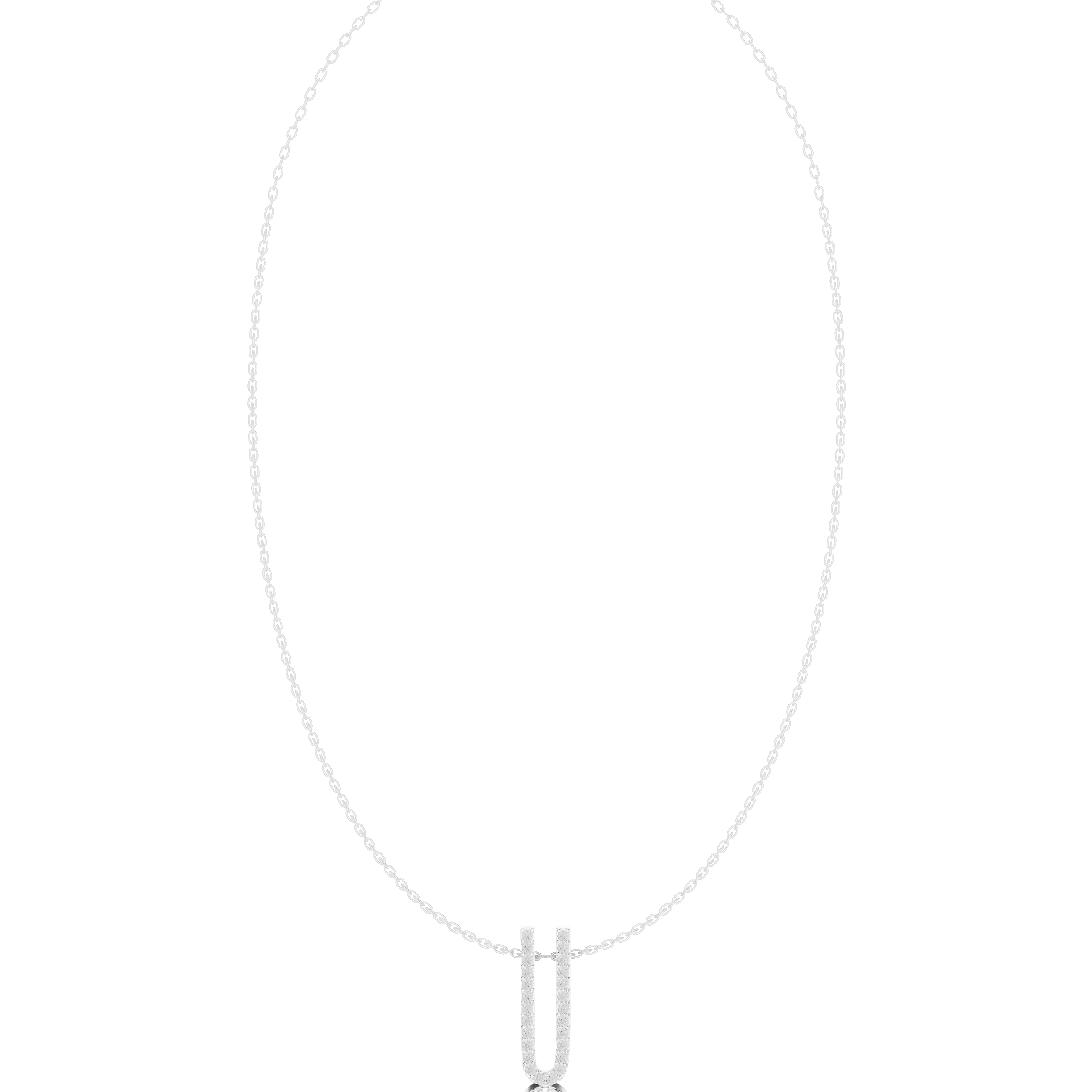 Double bar pave diamond pendant necklace with round cluster drop