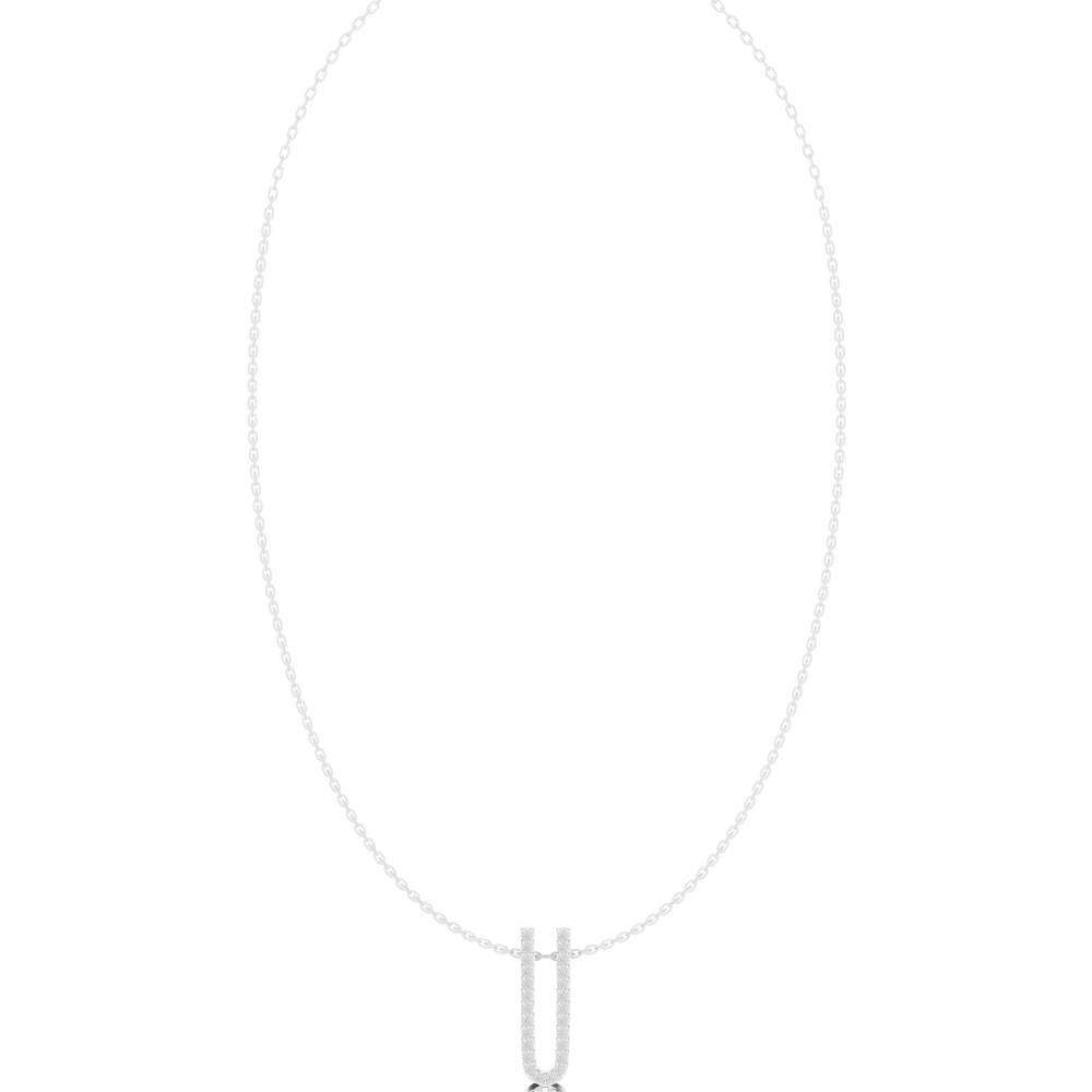Double bar pave diamond pendant necklace with round cluster drop