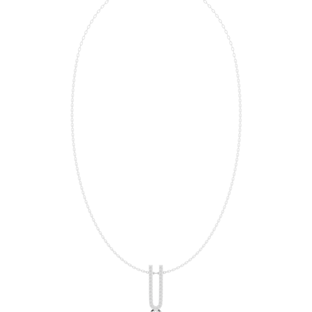 Double bar pave diamond pendant necklace with round cluster drop