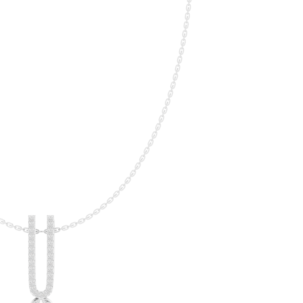 Double bar pave diamond pendant necklace with round cluster drop