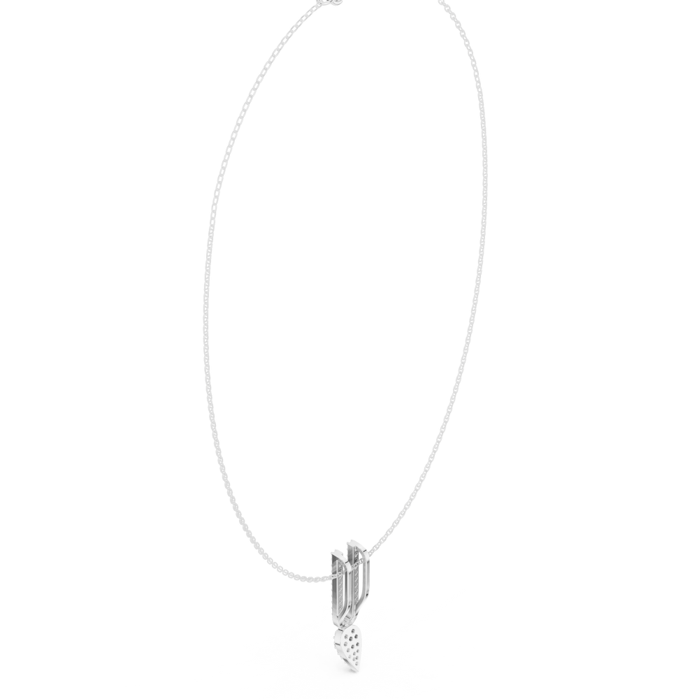 Double bar pave diamond pendant necklace with round cluster drop