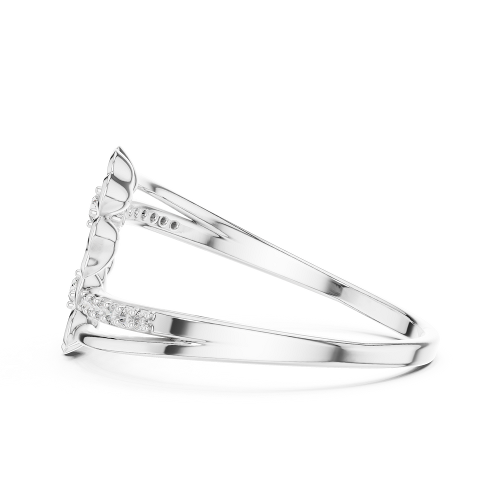 Double blossom bypass ring with sculpted petals and channel set band