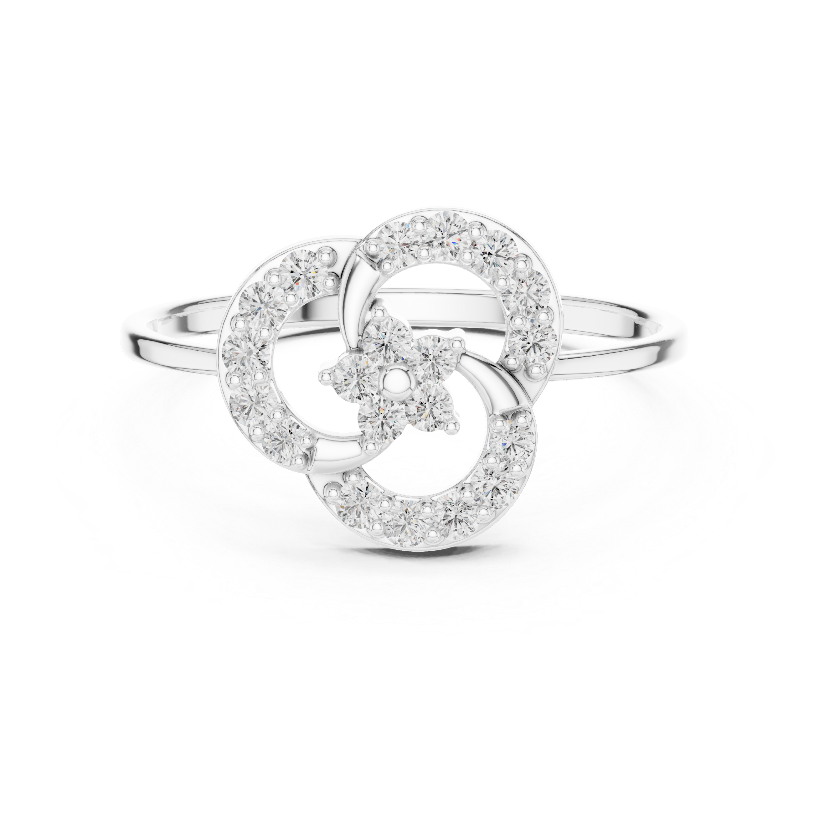 Double circle open ring with interlocking round frame and slim plain band