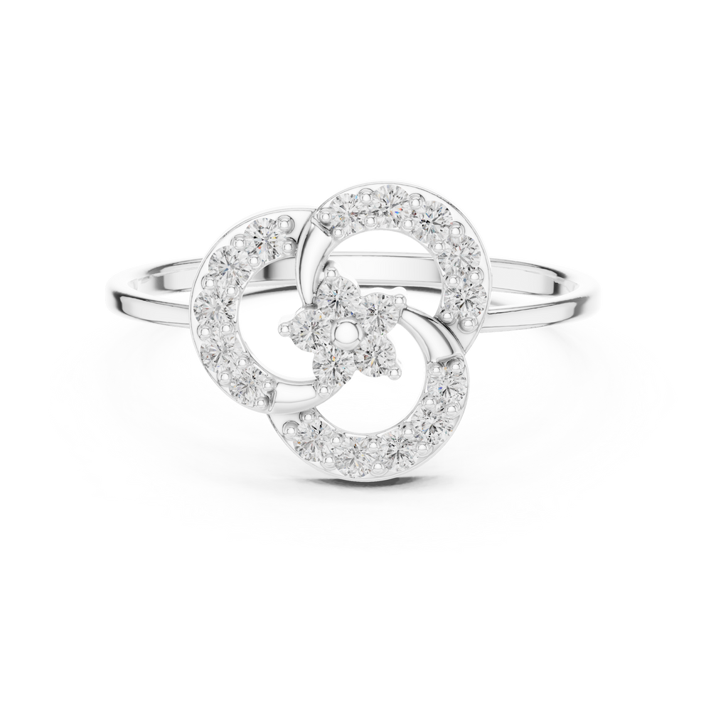 Double circle open ring with interlocking round frame and slim plain band