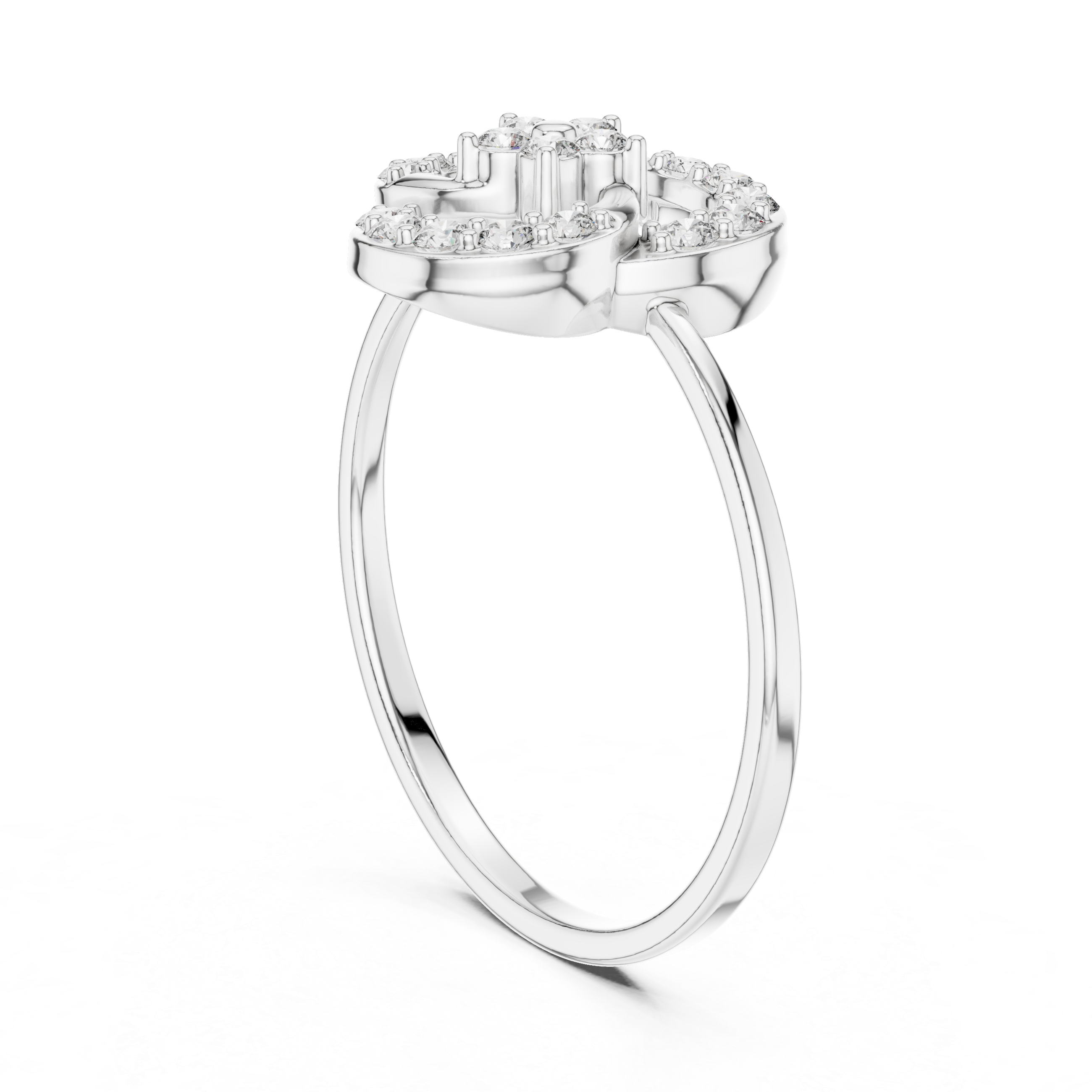 Double circle open ring with interlocking round frame and slim plain band