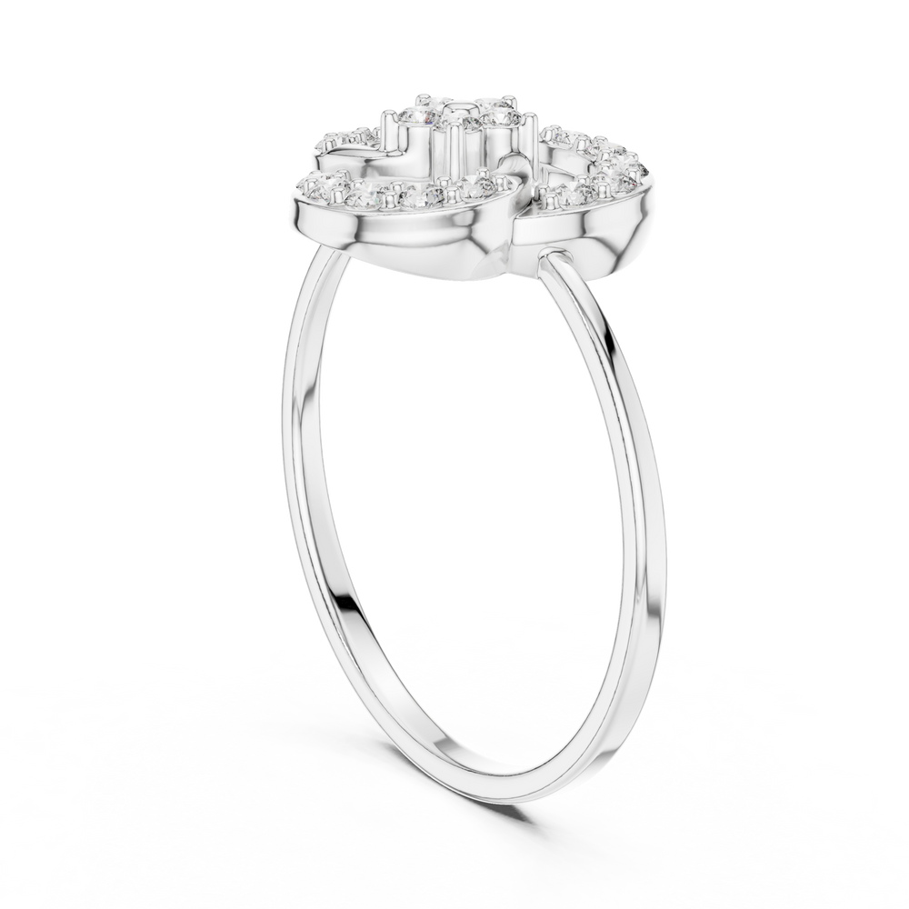 Double circle open ring with interlocking round frame and slim plain band