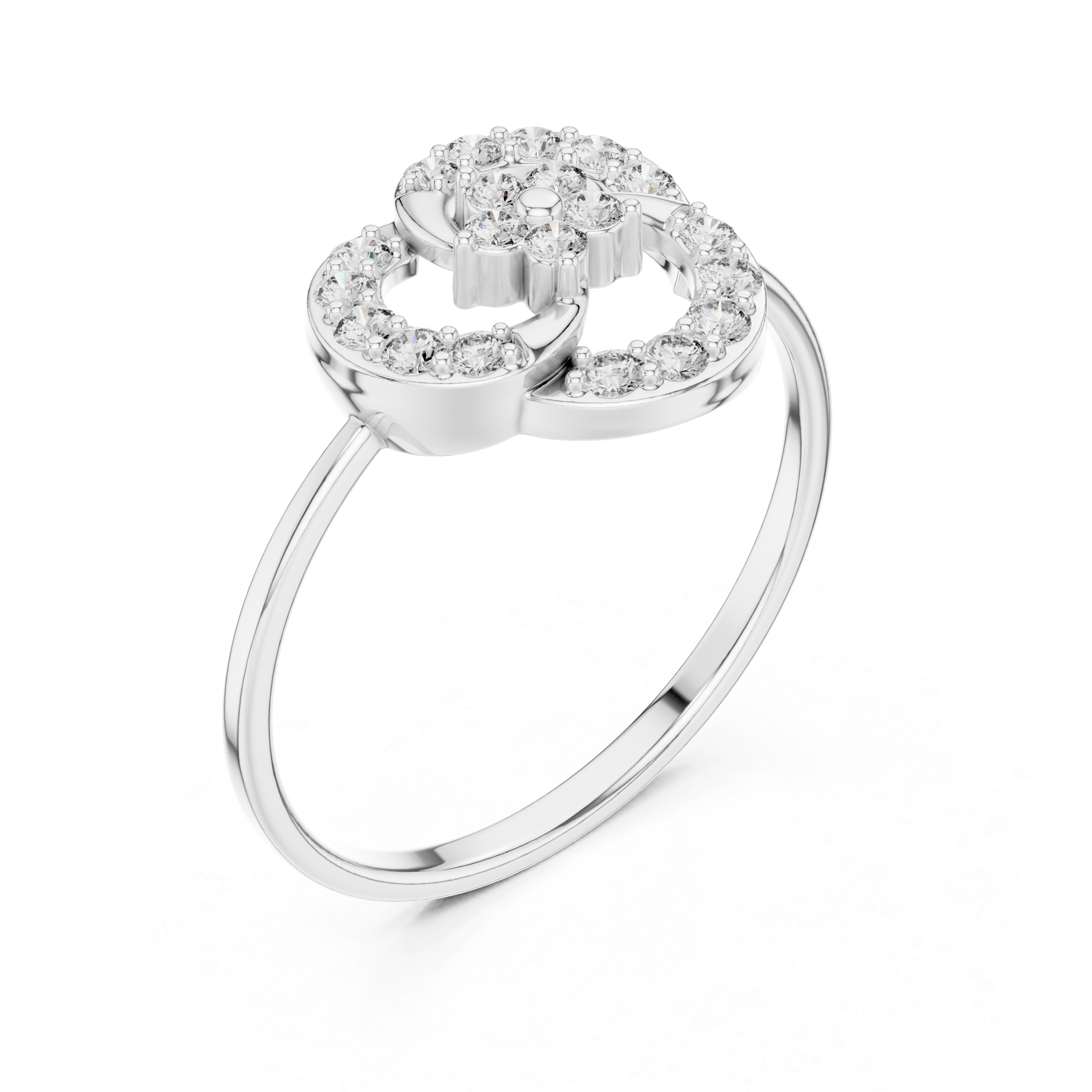 Double circle open ring with interlocking round frame and slim plain band