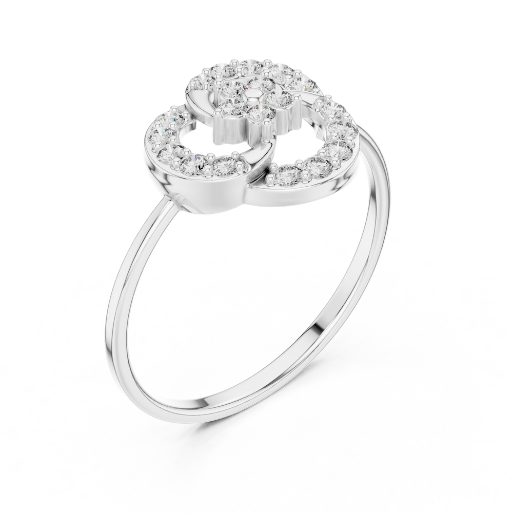 Double circle open ring with interlocking round frame and slim plain band