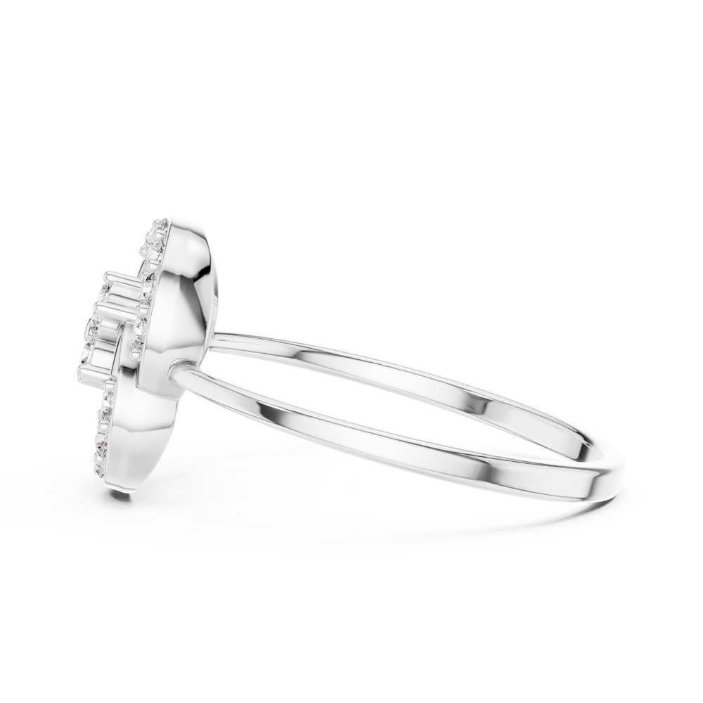 Double circle open ring with interlocking round frame and slim plain band