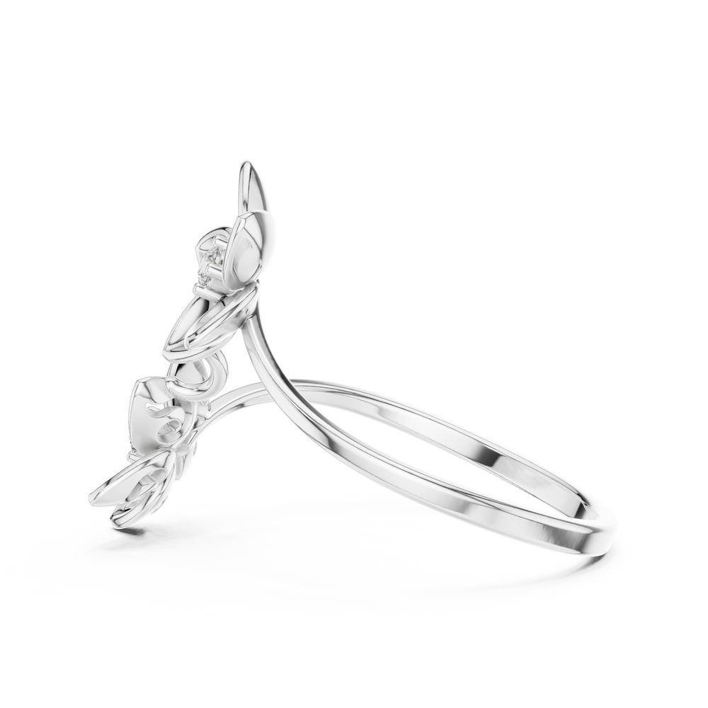 Double floral bypass open ring with sculpted petal blooms and solitaire centres