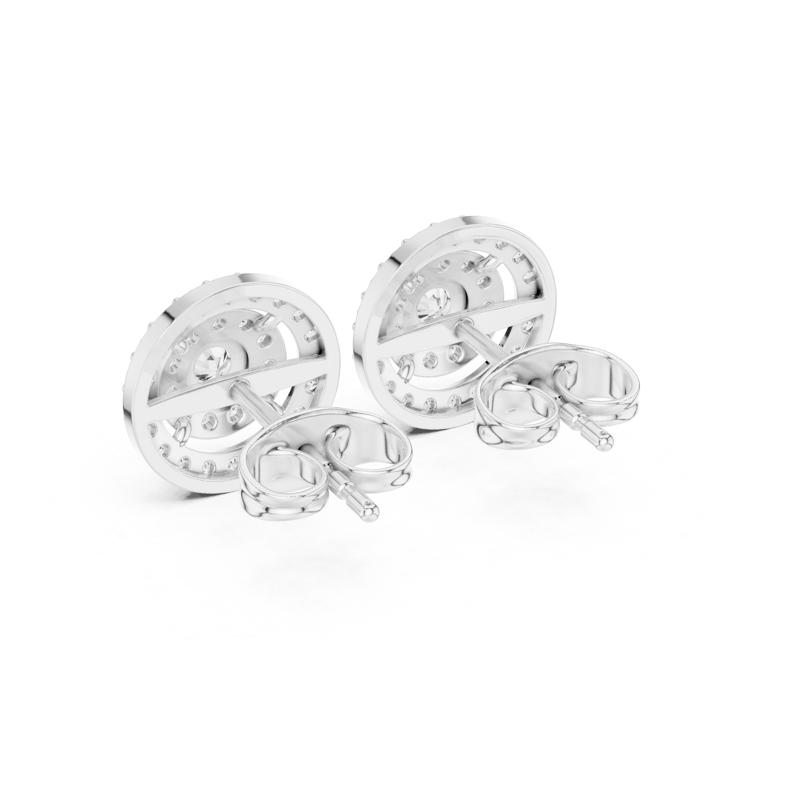 Double halo cluster stud earrings with pave set round detailing