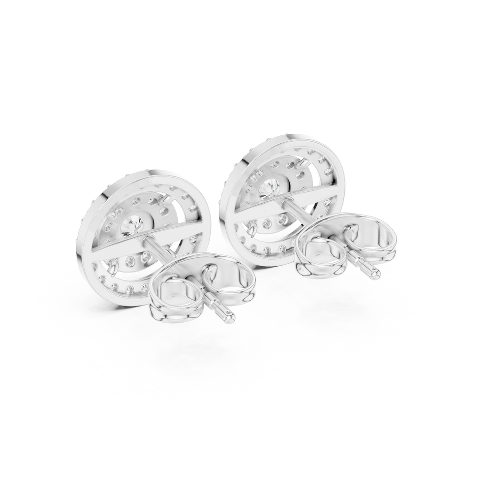 Double halo cluster stud earrings with pave set round detailing
