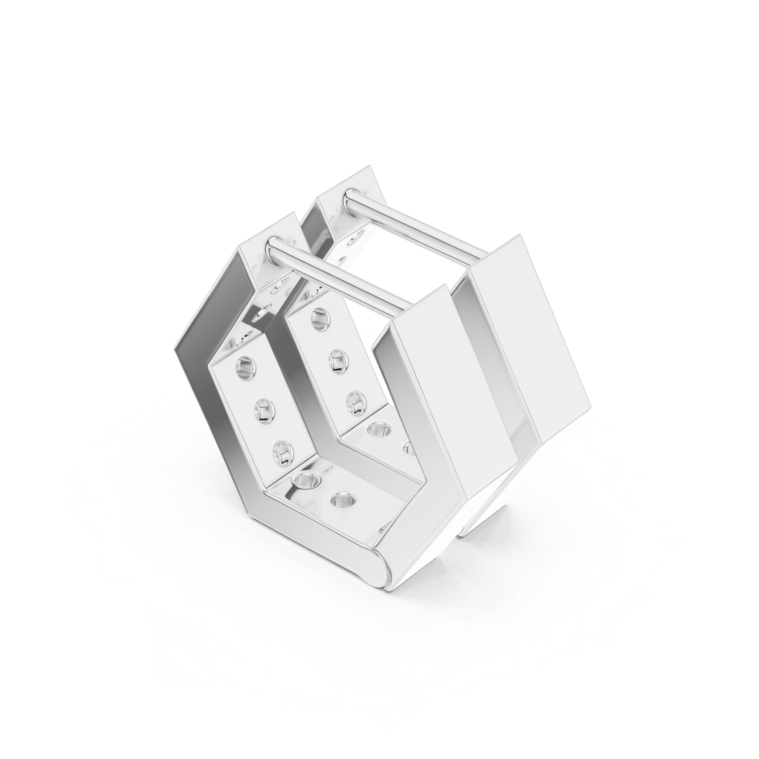Double row stone square huggie earrings with two rows of prong set round stones on a square edged hoop band
