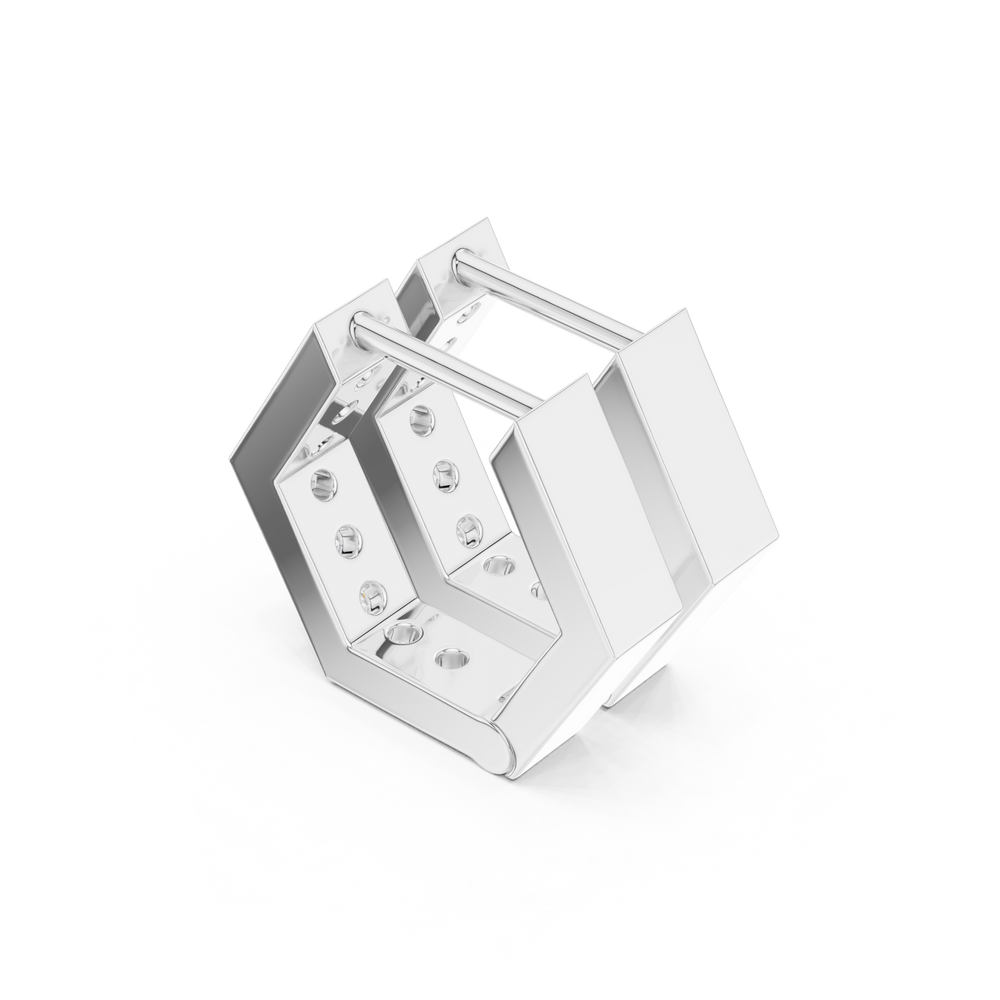 Double row stone square huggie earrings with two rows of prong set round stones on a square edged hoop band