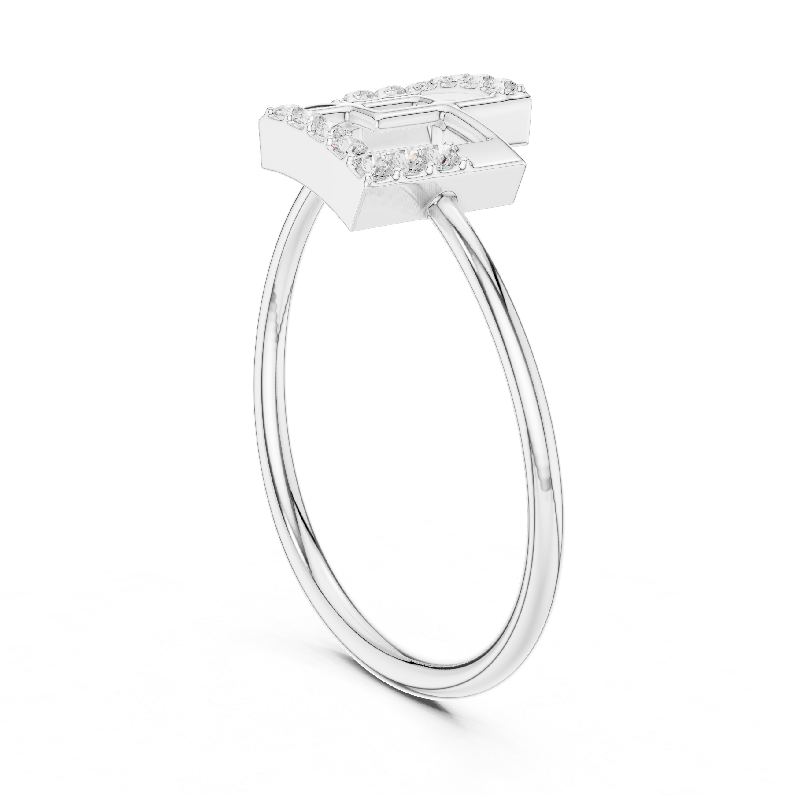 Double square geometric ring with overlapping open frame and plain rounded band