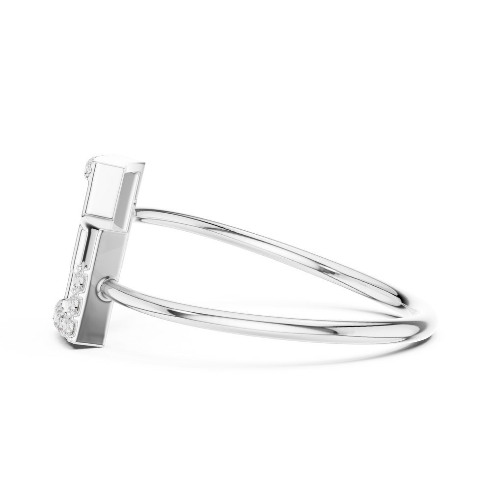 Double square geometric ring with overlapping open frame and plain rounded band