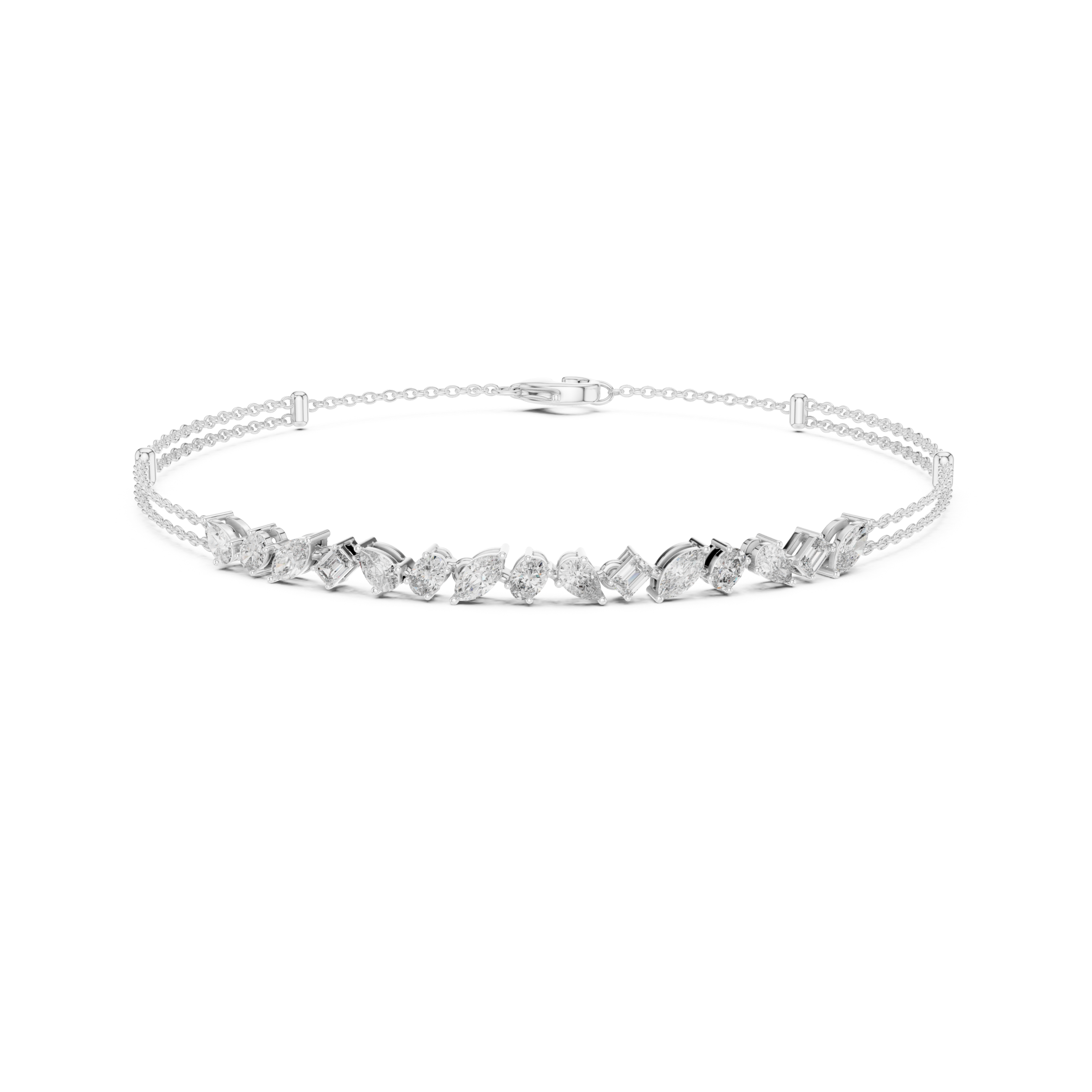 Double strand marquise chain bracelet with mixed cut stone centre detailing