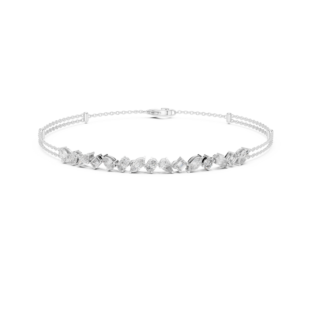 Double strand marquise chain bracelet with mixed cut stone centre detailing