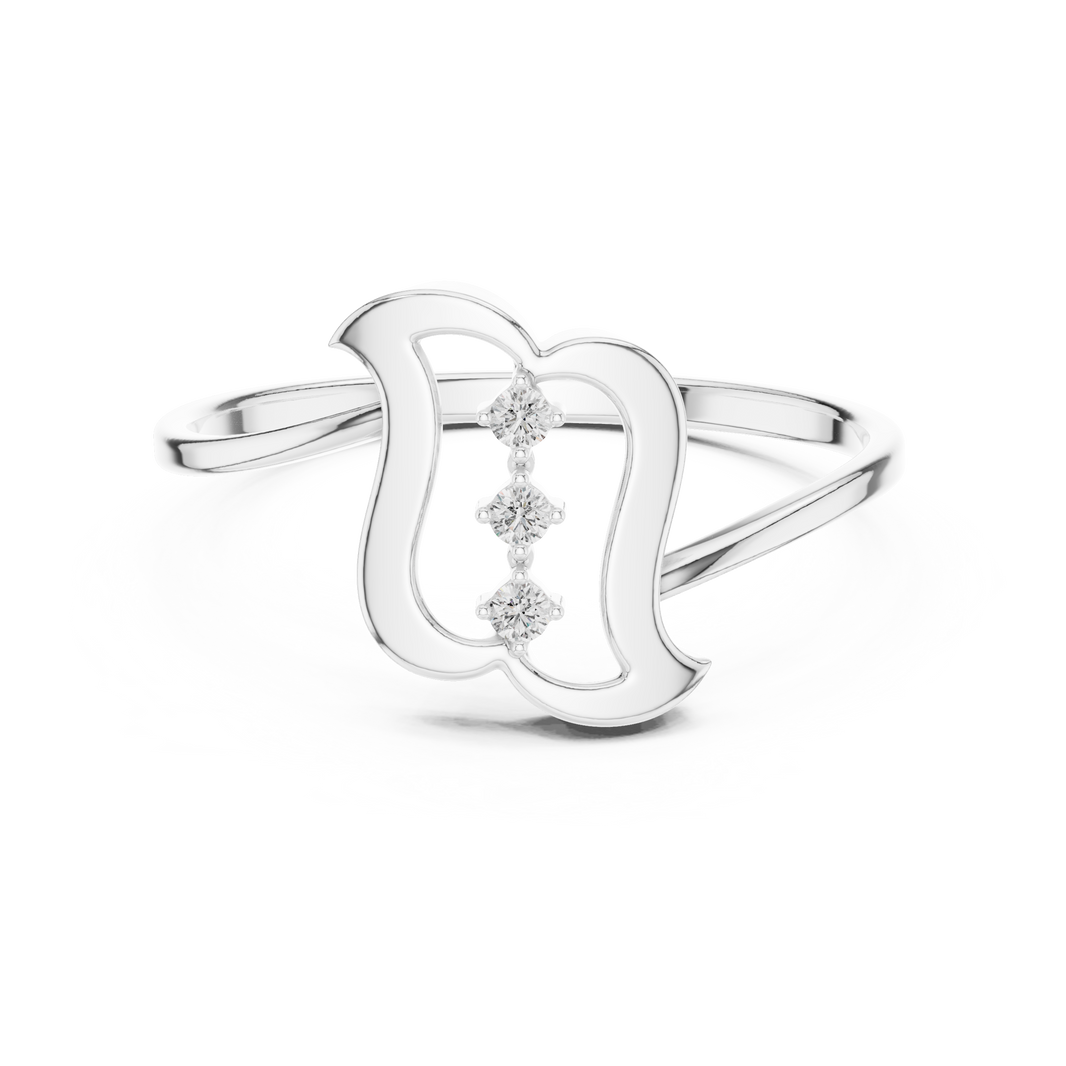 Elegant silver abstract ring with curved design and vertical stone setting