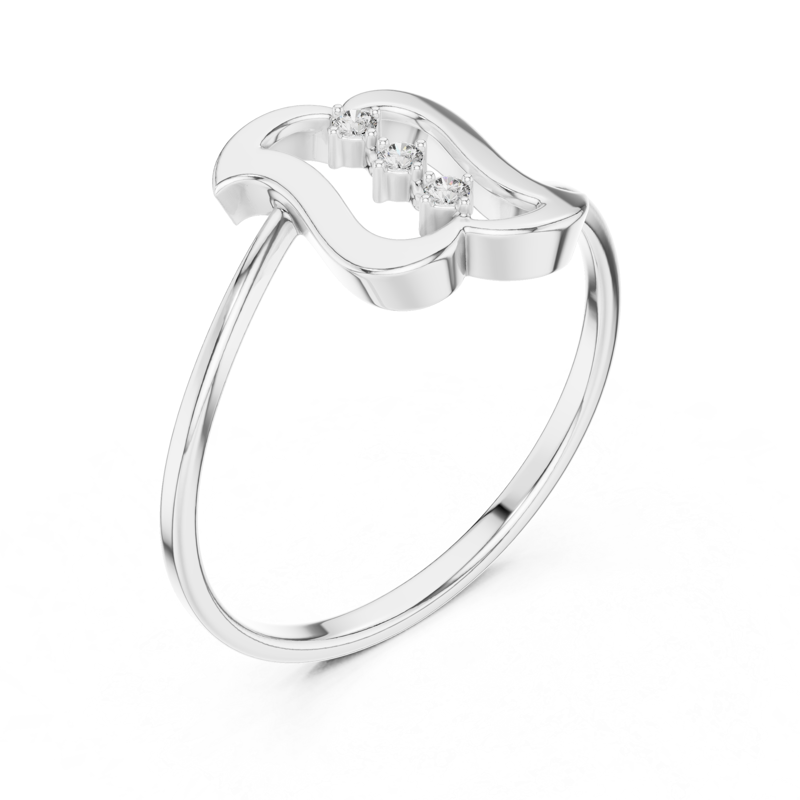 Elegant silver abstract ring with curved design and vertical stone setting