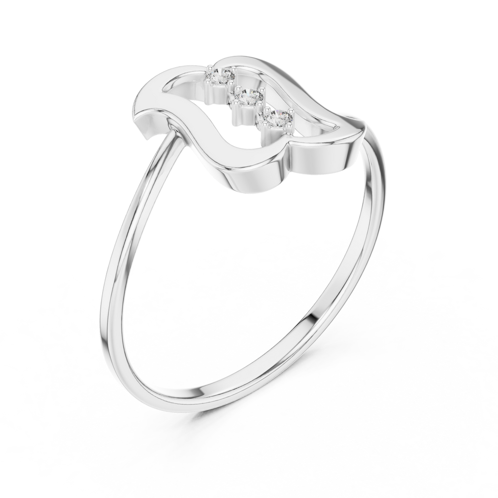 Elegant silver abstract ring with curved design and vertical stone setting