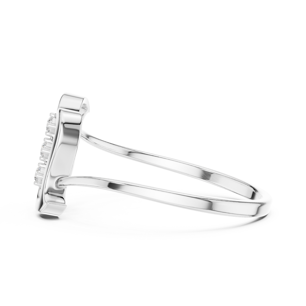 Elegant silver abstract ring with curved design and vertical stone setting