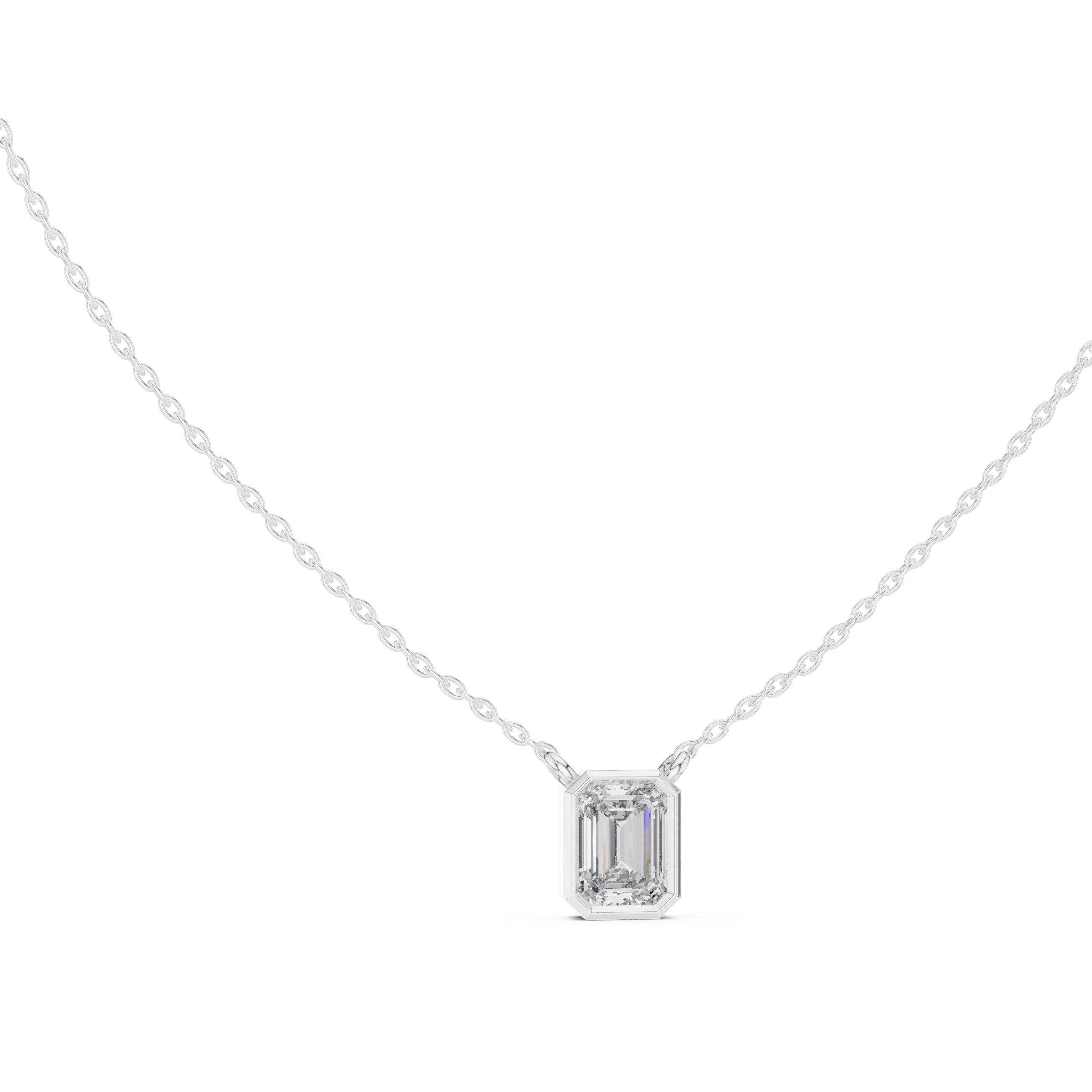 Emerald Cut Bezel Solitaire Diamond Pendant Necklace